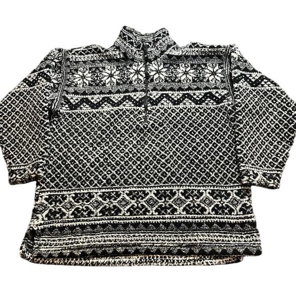 Vtg Helly Hansen Deep Pile Fleece Sweater Jacket Fairisle Womens Medium Full Zip - Picture 1 of 7